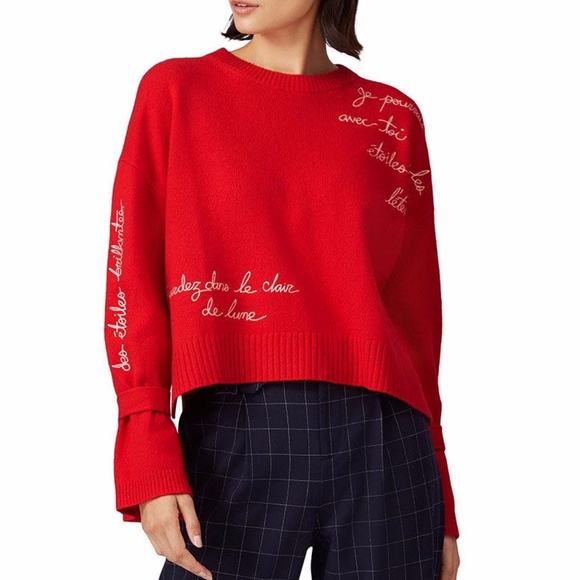 Cinq à Sept Red Crew Neck Sweater - Picture 1 of 13